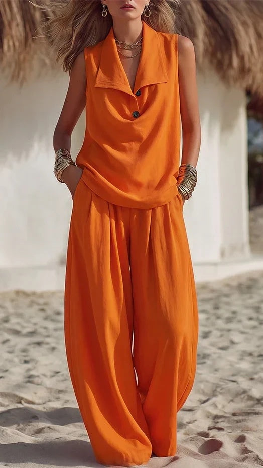 Women's Elegant & Flowy Lapel Two-Piece Set