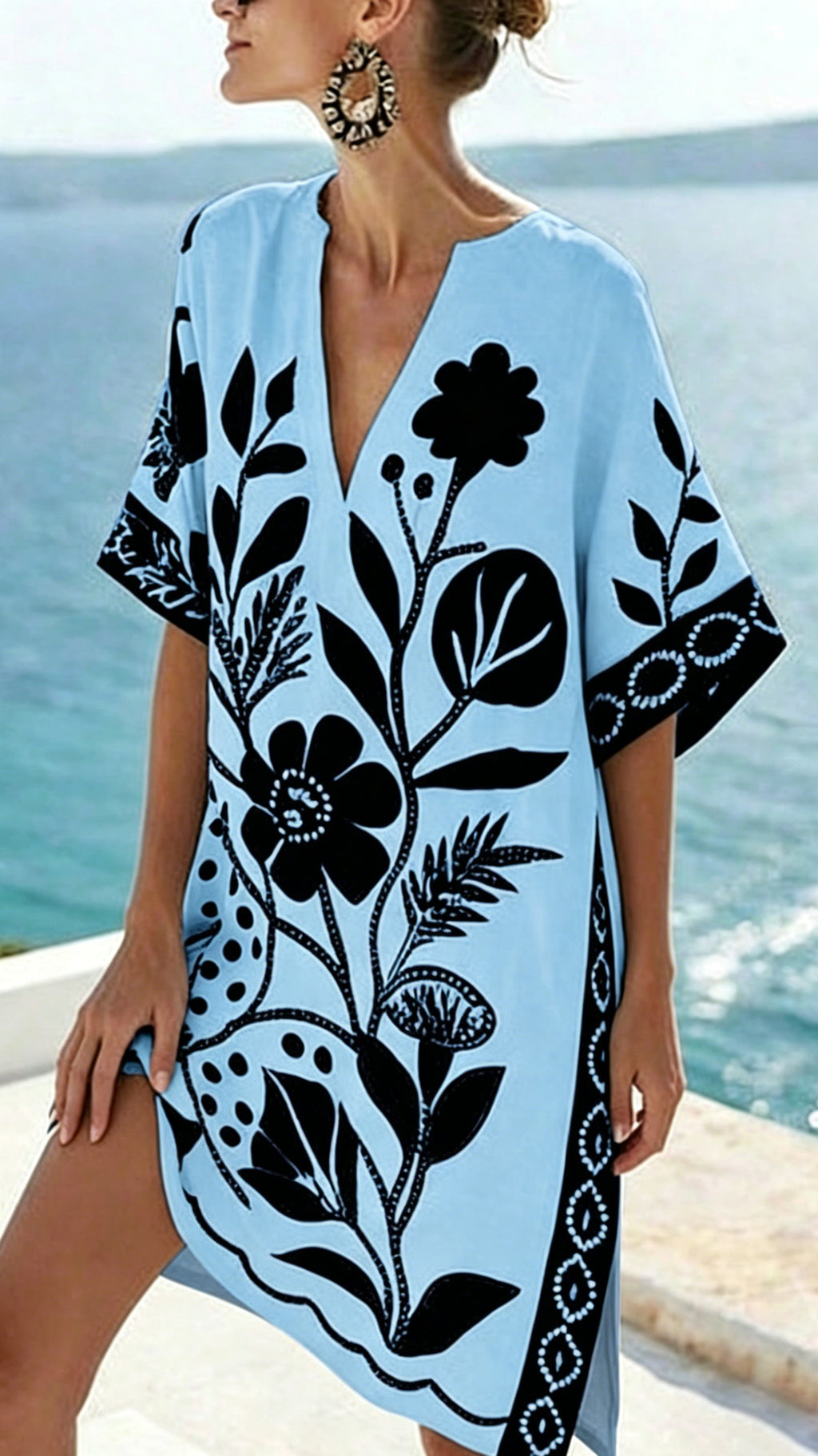 Women's Loose-Fit Printed V-Neck Casual Vacation Dress