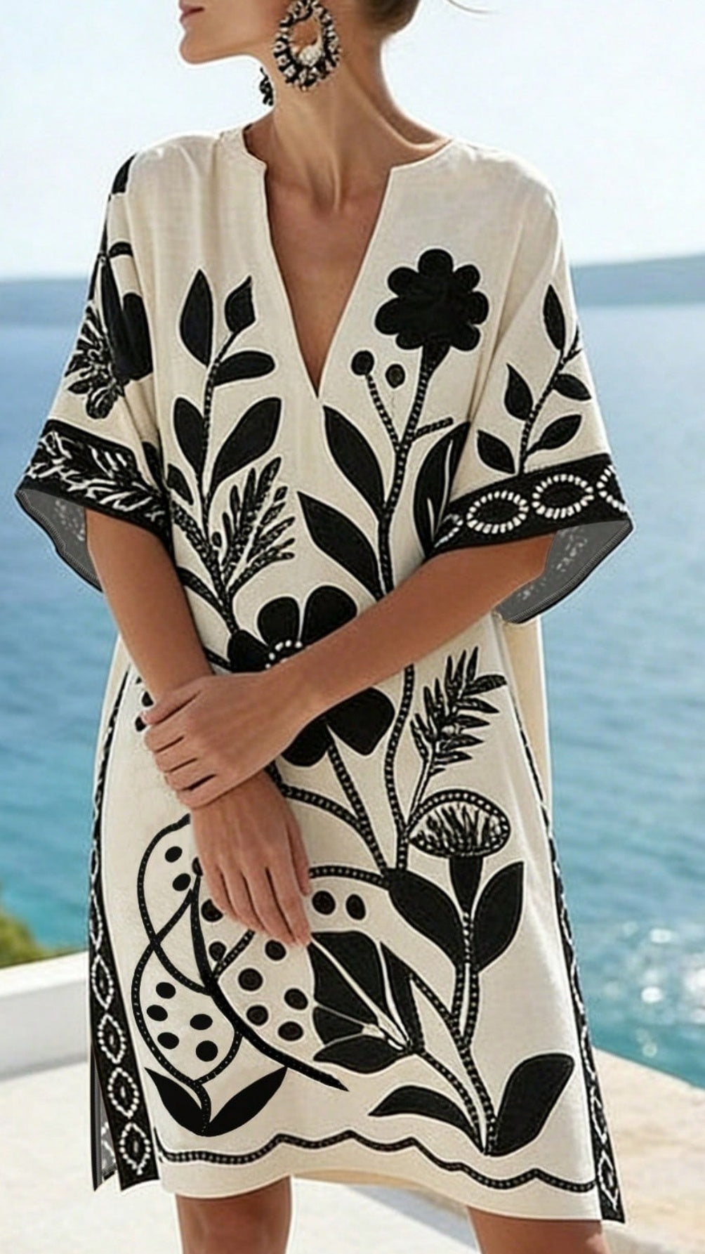 Women's Loose-Fit Printed V-Neck Casual Vacation Dress
