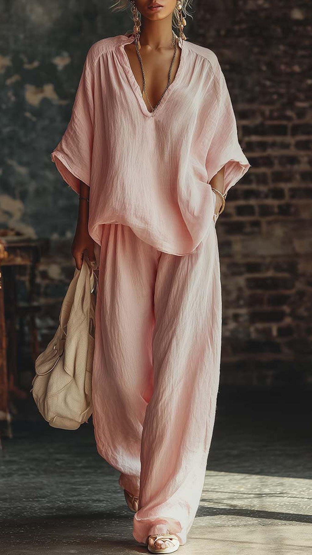 Women's  Relaxed Cotton-Blend Two-Piece Set