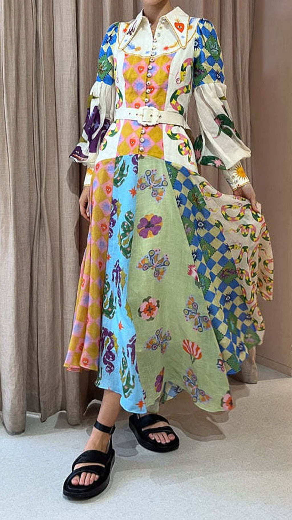 🔥Hot sale🔥Women's Retro Art Print Shirt Dress