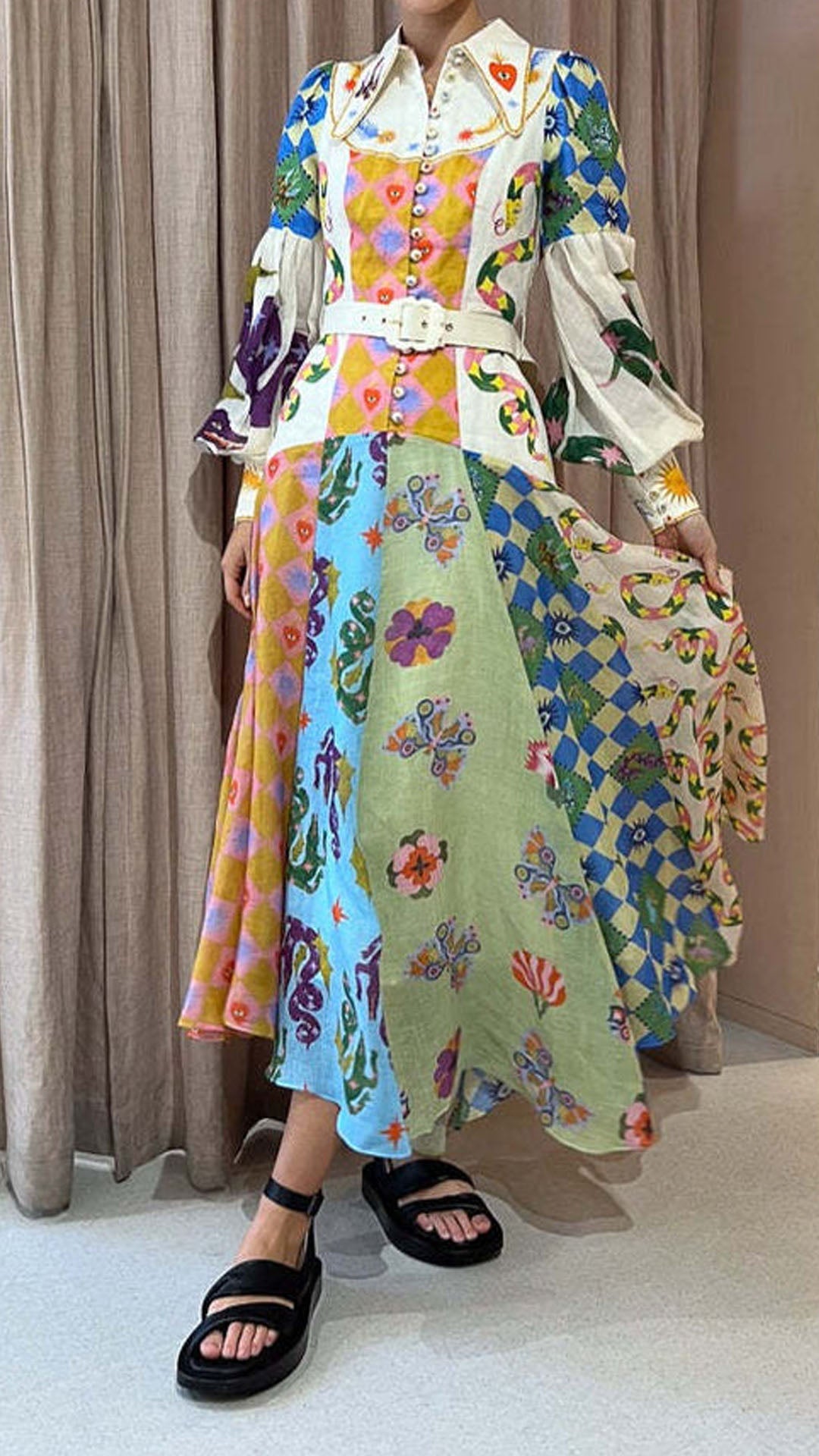 🔥Hot sale🔥Women's Retro Art Print Shirt Dress