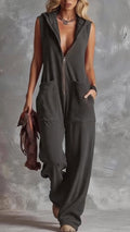 Women's  Cotton-Blend Hooded Sleeveless Jumpsuit