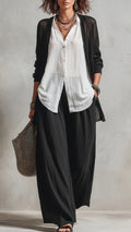 Women's Cotton-Blend 3-Piece Layered Wide-Leg Pants Set