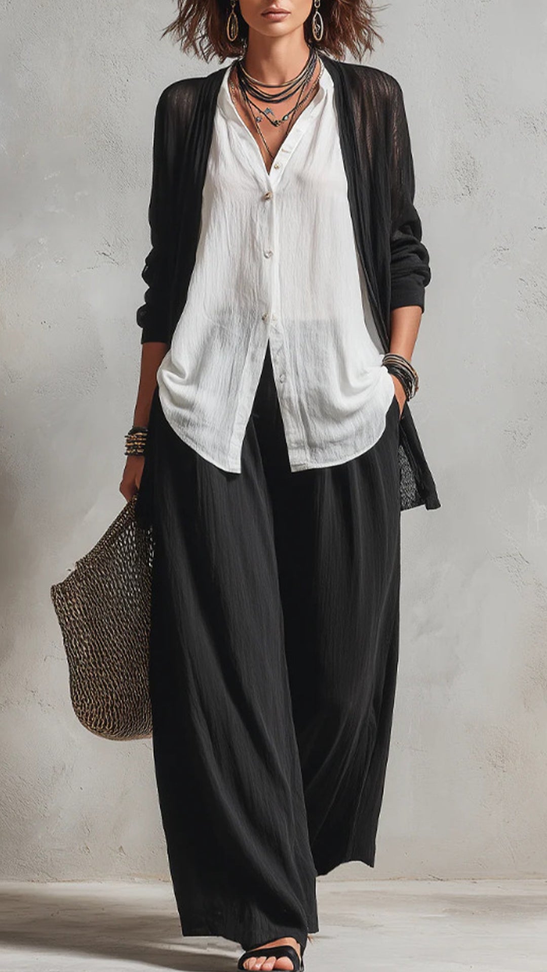 Women's Cotton-Blend 3-Piece Layered Wide-Leg Pants Set