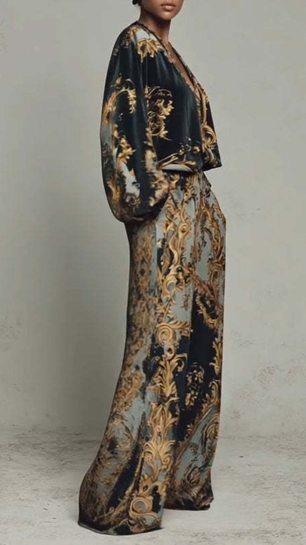 Women's Cotton-Blend Baroque Print Wide-Leg Pants Set
