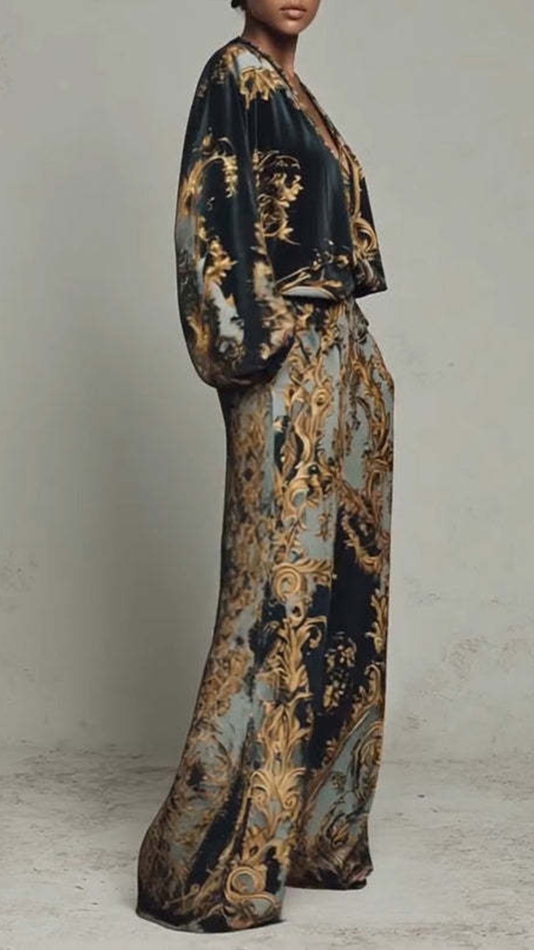 Women's Cotton-Blend Baroque Print Wide-Leg Pants Set