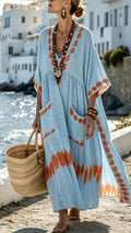 Women's V-Neck Midi Dress with Half Sleeves and Patch Pockets