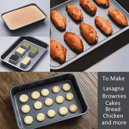 3-Piece Set Of Carbon Steel Non Stick Baking Tray, 3 Size Combinations, Household Square Baking Tray, Durable Baking Tray That Can Touch Food. Used For Making Cakes, Bread, Toast, Pastries, Etc. Multi Functional Baking Tray, Kitchen Baking Supplies