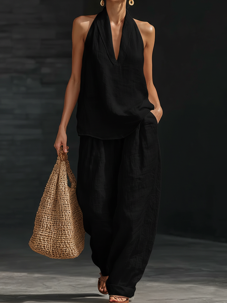 Plus Size Friendly Casual And Cozy Minimalist Linen Two-piece Set