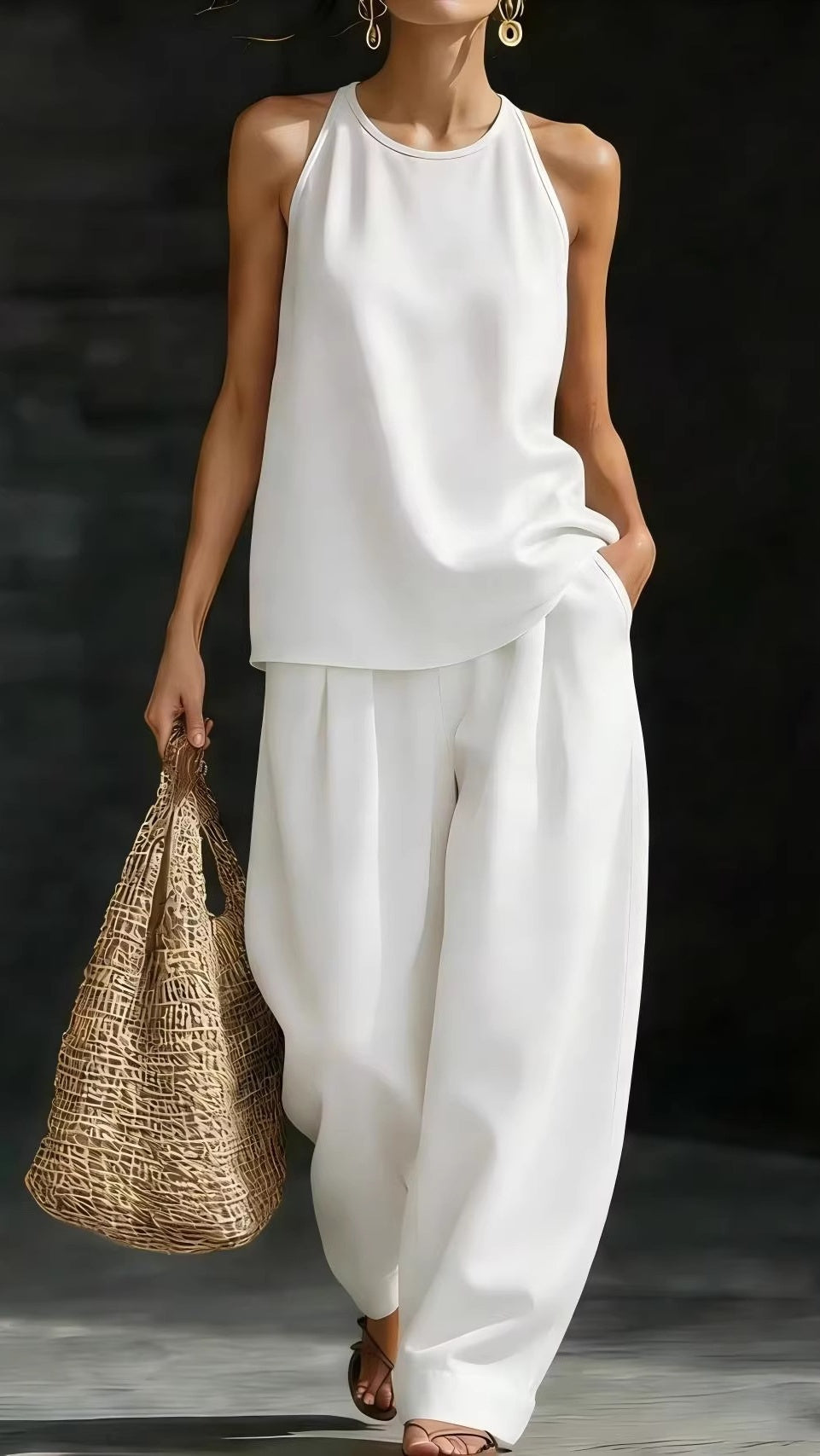 Women's Round-Neck Sleeveless Stylish Casual Set