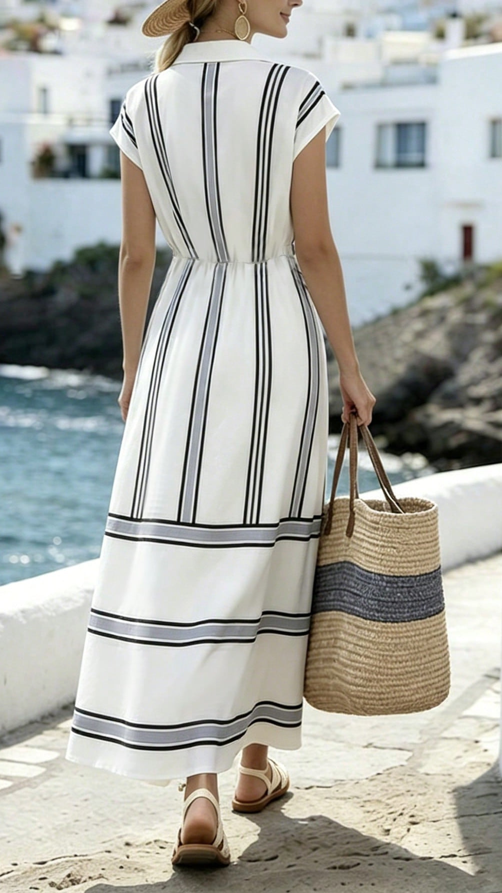 Women's Lapel-Collar Flared Dress with Front Placket