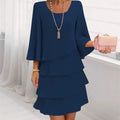 ⏰ LAST DAY SAVE 50%🔥Women's round-neck tiered cake dress, elegant, loose-fitting, and flattering round-neck dress.