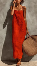 Women's Square-Neck Straight-Cut Maxi Dress with Thin Straps