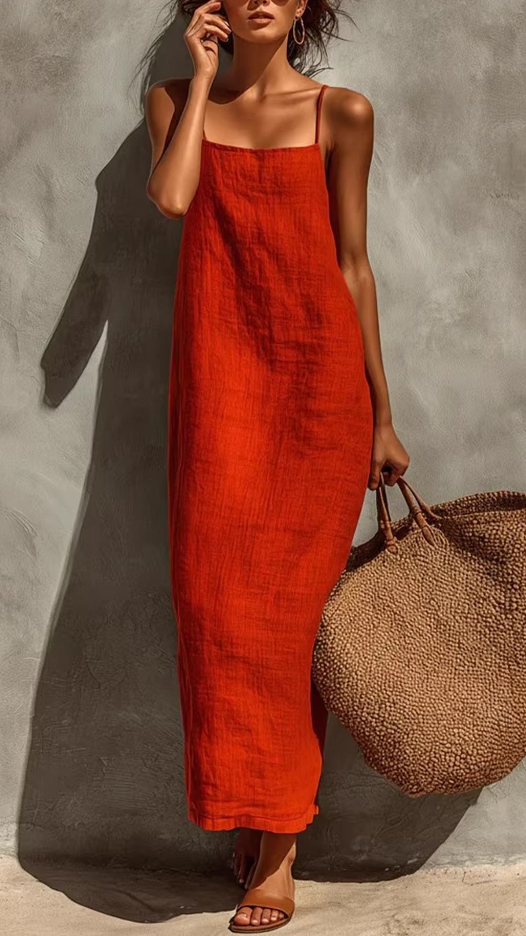 Women's Square-Neck Straight-Cut Maxi Dress with Thin Straps