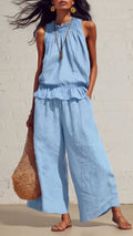 Women's Vintage Bohemian Ruffled Cotton-Linen Two-Piece Set