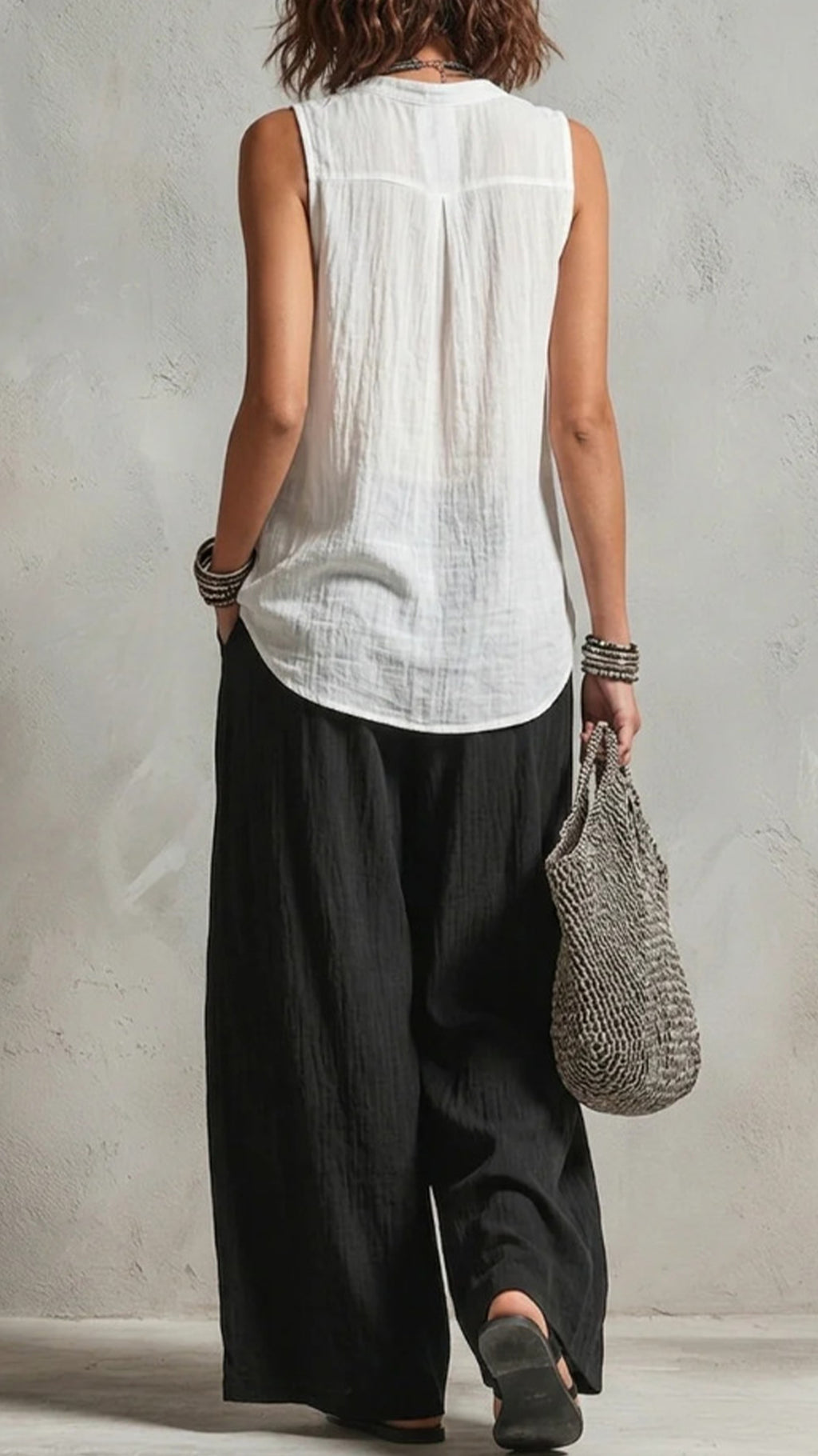 Women's Cotton-Blend 3-Piece Layered Wide-Leg Pants Set