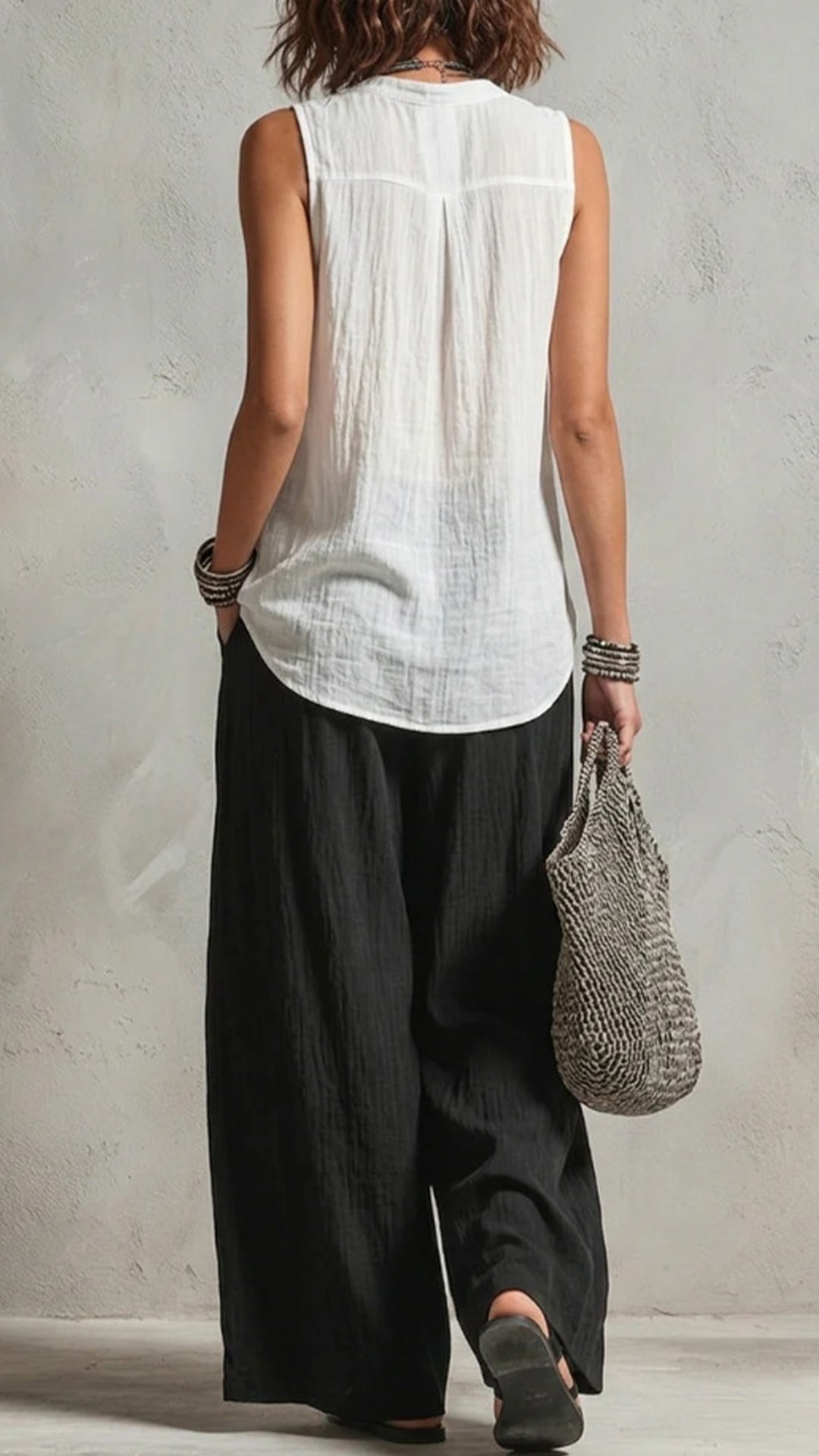 Women's Cotton-Blend 3-Piece Layered Wide-Leg Pants Set