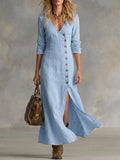 Casual Linen Cotton Button Dress