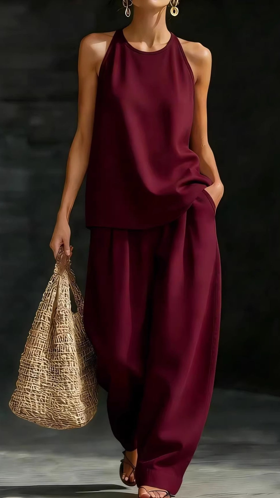 Women's Round-Neck Sleeveless Stylish Casual Set
