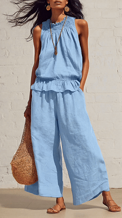 Women's Vintage Bohemian Ruffled Cotton-Linen Two-Piece Set