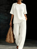 Plus Size Friendly Women’s Crewneck Waffle Two-Piece Set
