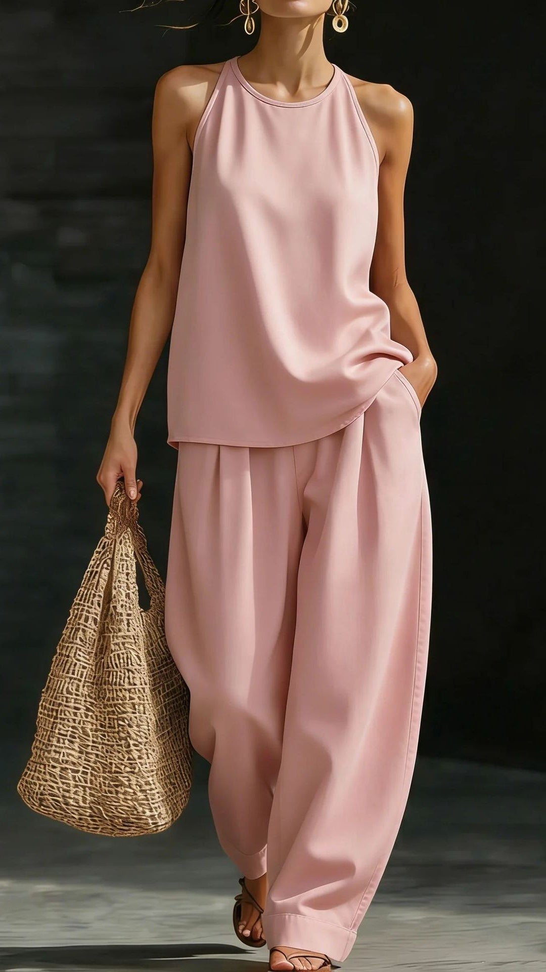 Women's Round-Neck Sleeveless Stylish Casual Set