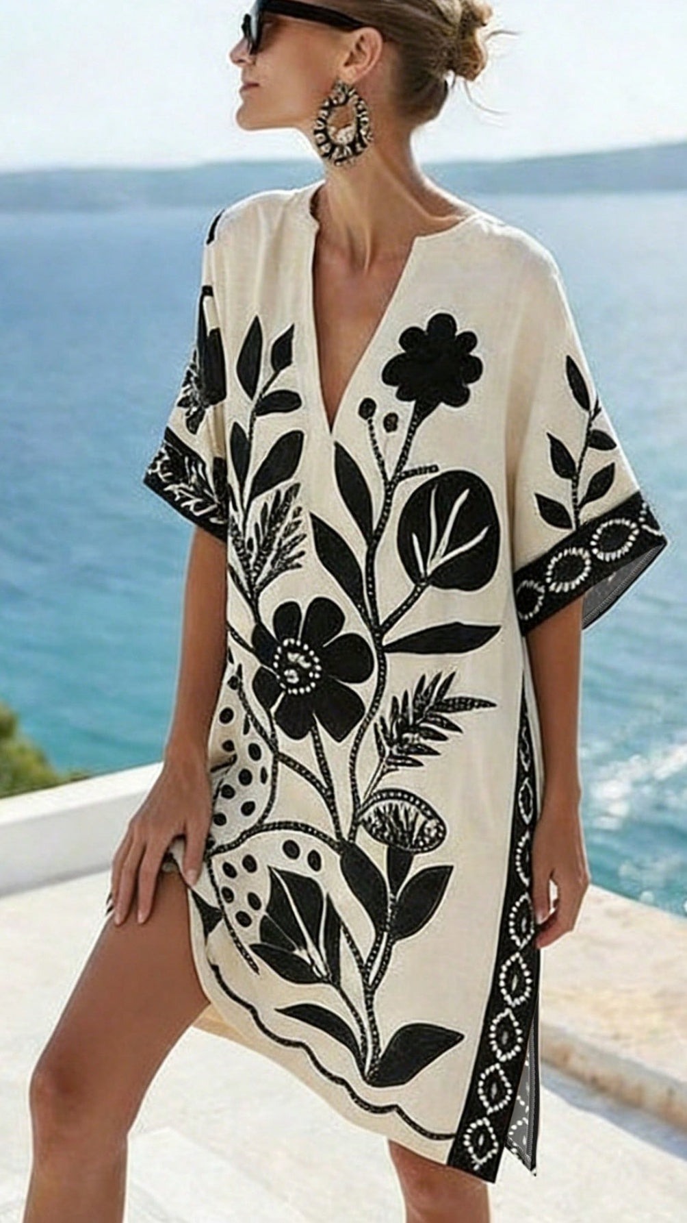Women's Loose-Fit Printed V-Neck Casual Vacation Dress
