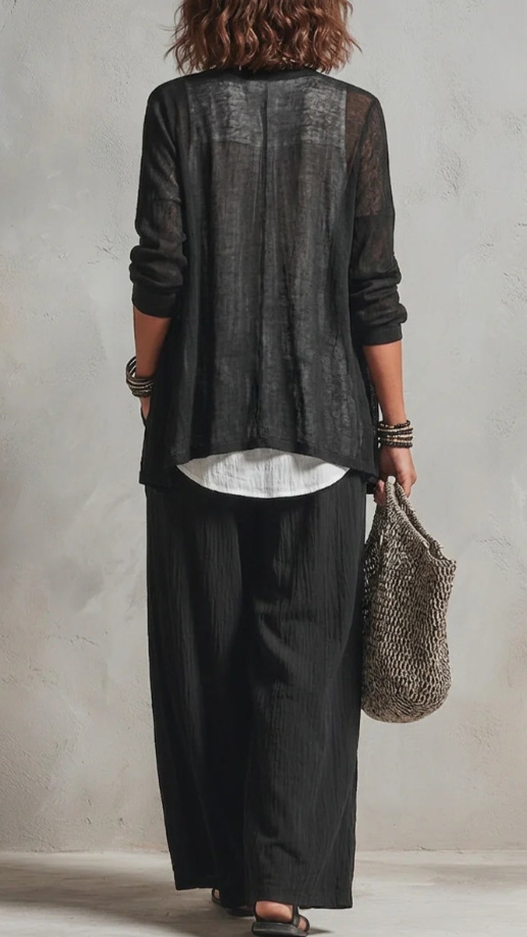 Women's Cotton-Blend 3-Piece Layered Wide-Leg Pants Set