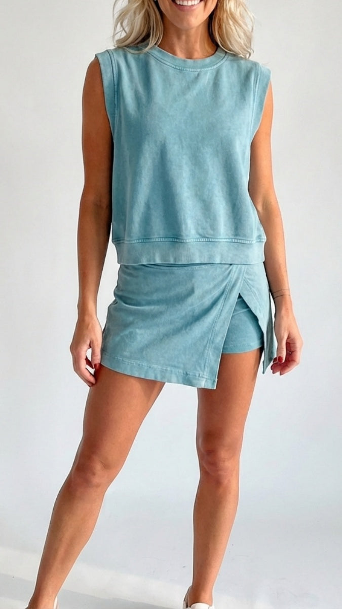 Women's Distressed-Look Pure Cotton T-Shirt & Shorts Two-Piece Set
