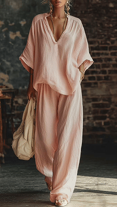 Women's  Relaxed Cotton-Blend Two-Piece Set