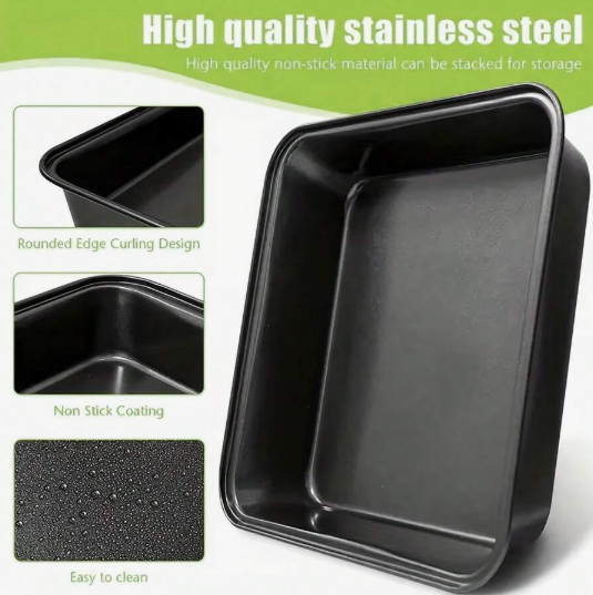 3-Piece Set Of Carbon Steel Non Stick Baking Tray, 3 Size Combinations, Household Square Baking Tray, Durable Baking Tray That Can Touch Food. Used For Making Cakes, Bread, Toast, Pastries, Etc. Multi Functional Baking Tray, Kitchen Baking Supplies