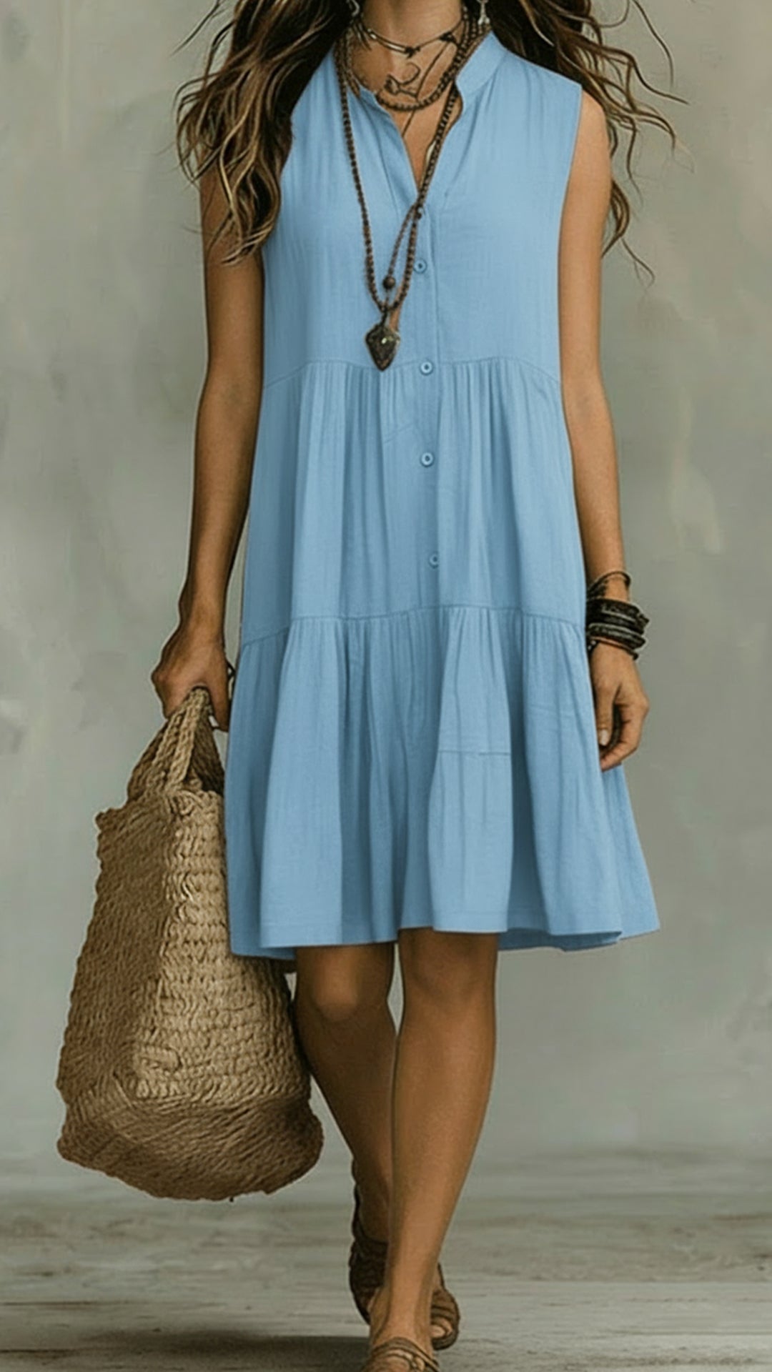 【Buy 2 Free Shipping】Bohemian-Style Printed Sleeveless Maxi Dress with Shirt Collar
