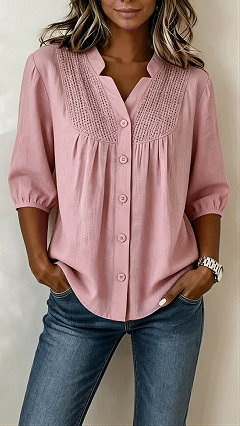 Women's  Crochet Detail Cotton-Blend Blouse