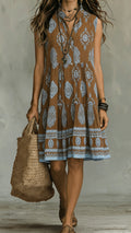 【Buy 2 Free Shipping】Bohemian-Style Printed Sleeveless Maxi Dress with Shirt Collar