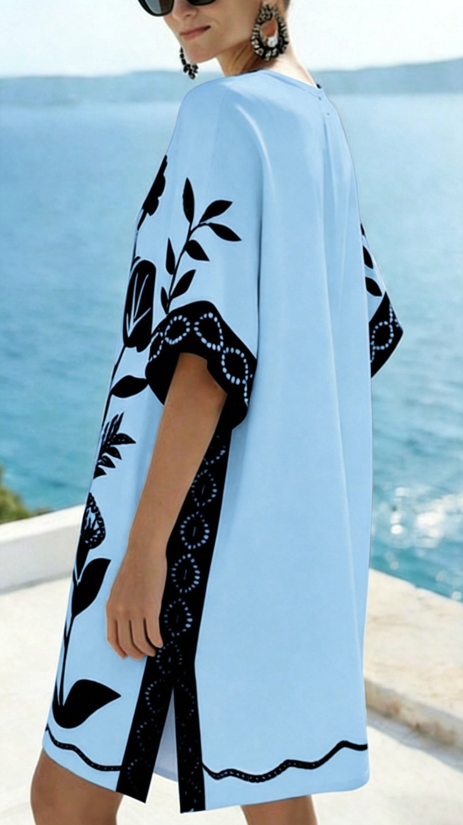 Women's Loose-Fit Printed V-Neck Casual Vacation Dress