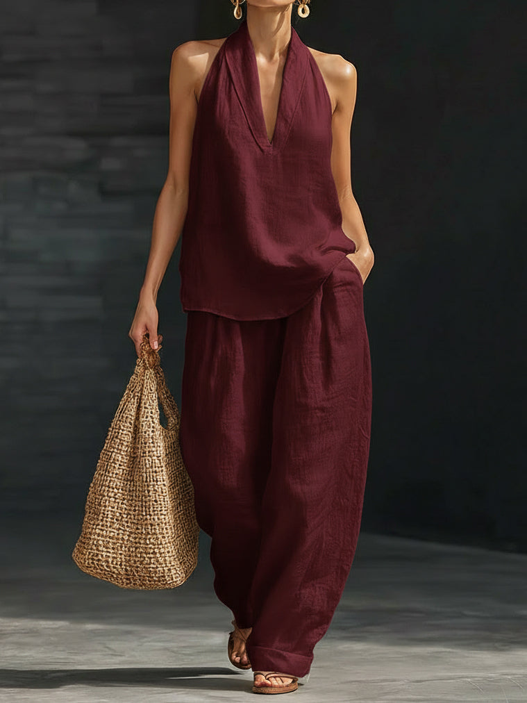Plus Size Friendly Casual And Cozy Minimalist Linen Two-piece Set