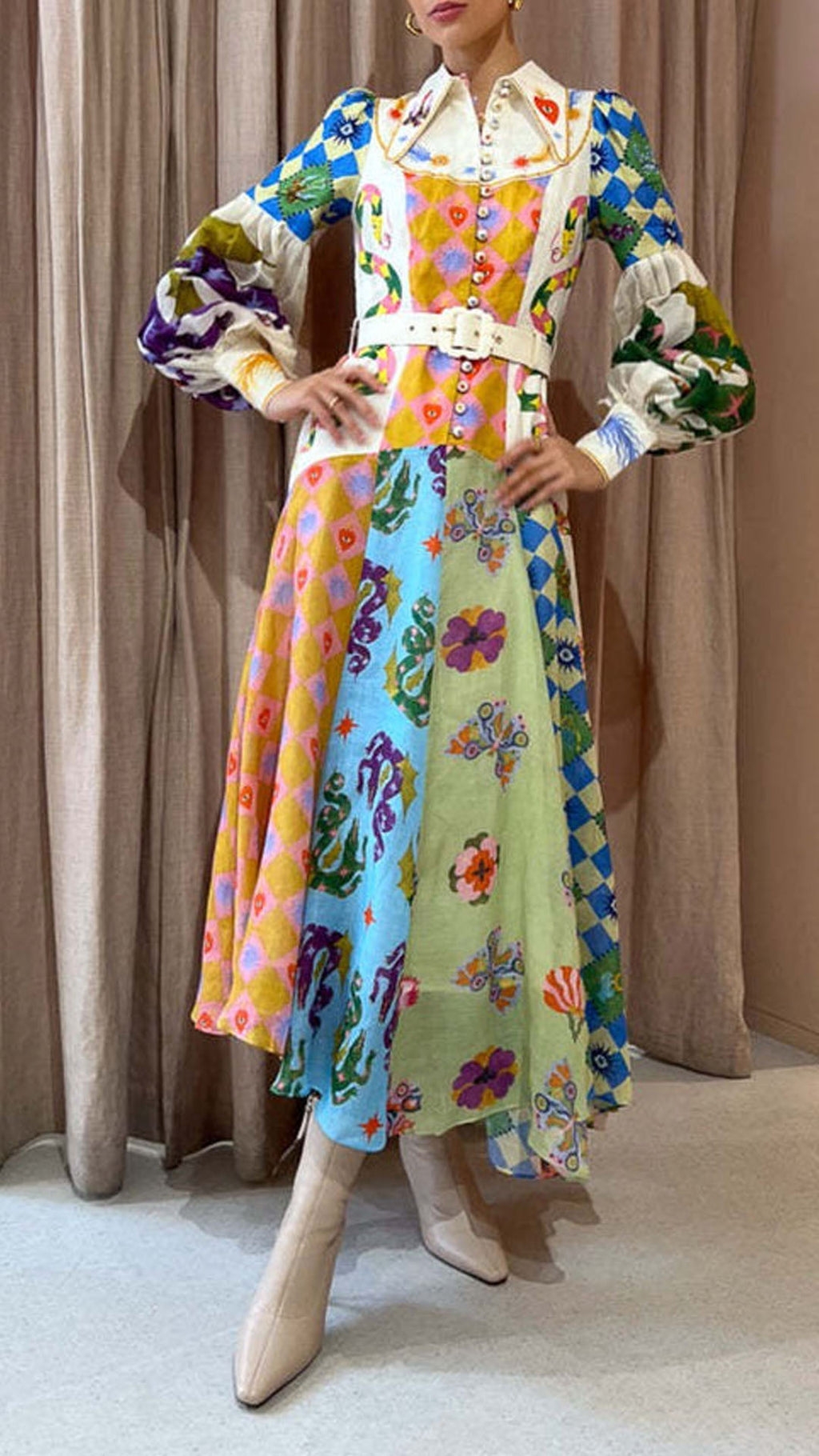 🔥Hot sale🔥Women's Retro Art Print Shirt Dress