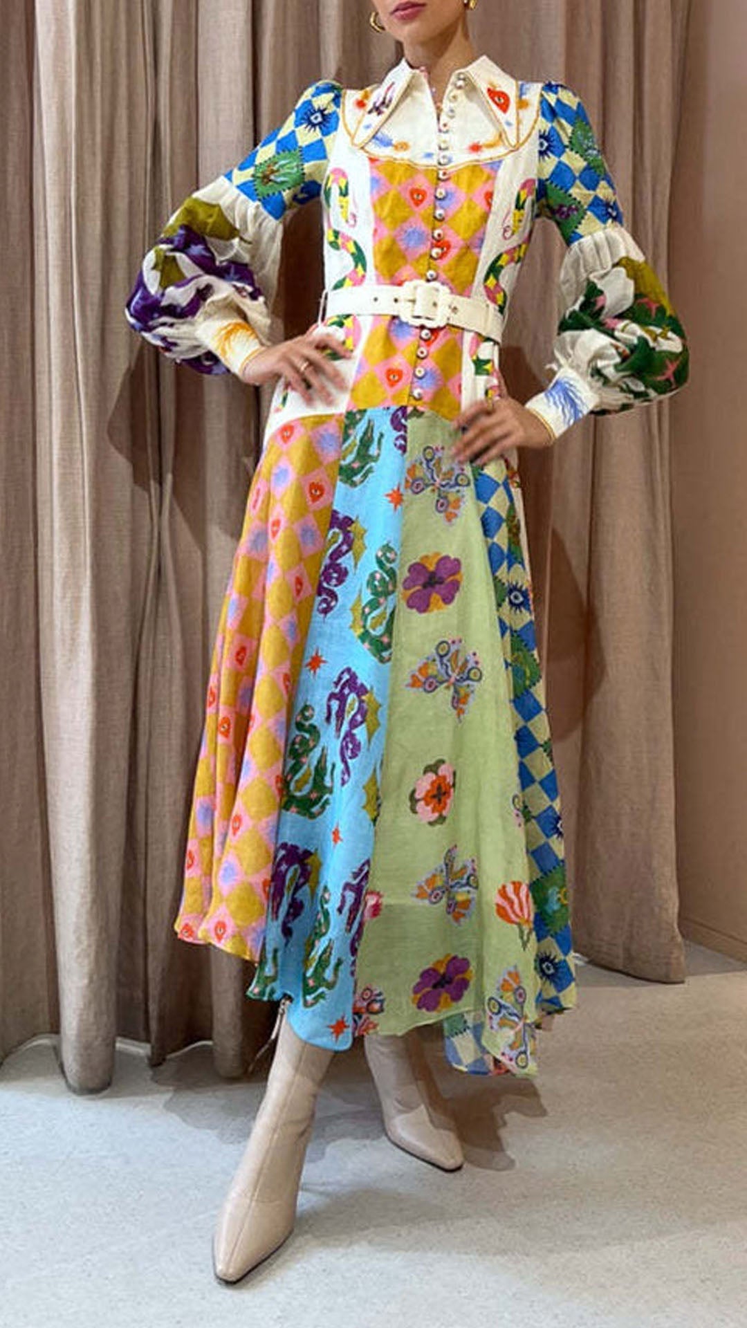 🔥Hot sale🔥Women's Retro Art Print Shirt Dress