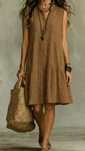 Women's Floral Print Linen-Blend Sleeveless Dress