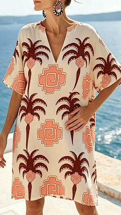 Women's Loose-Fit Printed V-Neck Casual Vacation Dress