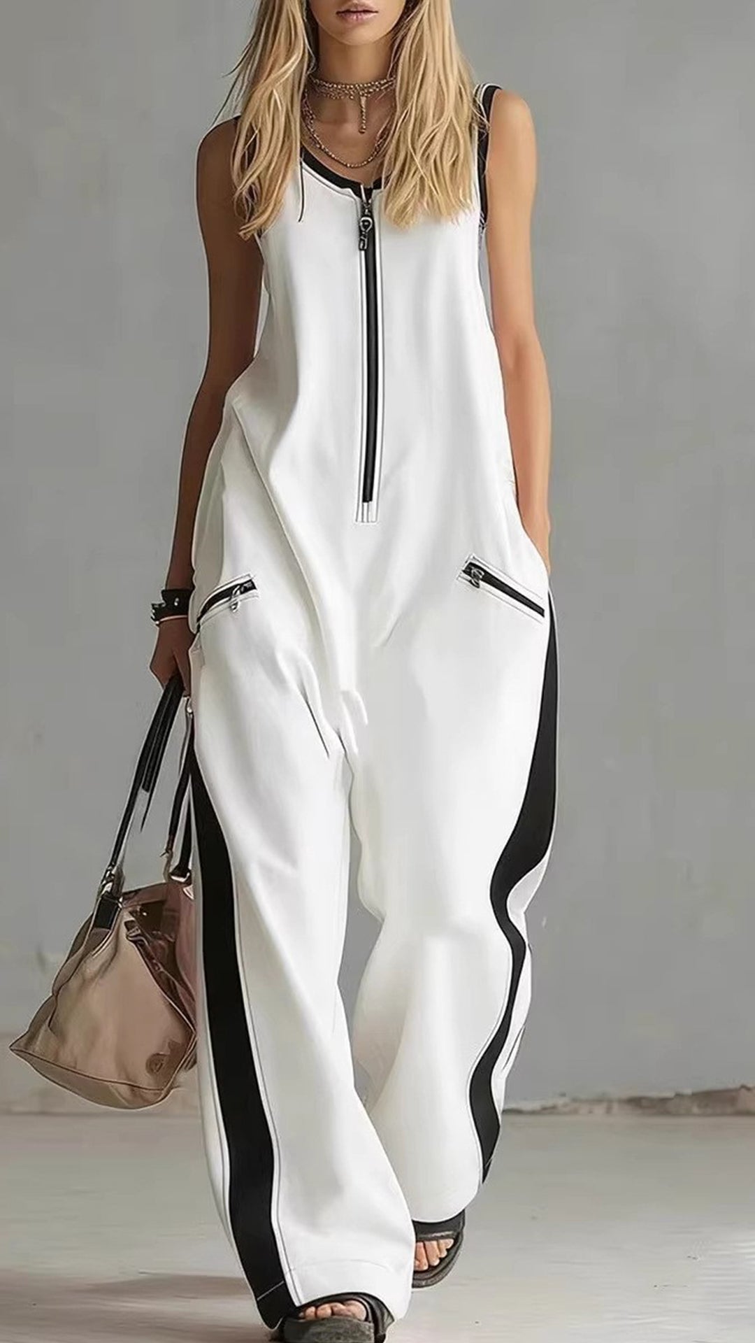 Women's Color-Block Cotton Jumpsuit