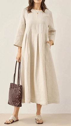 Women's Loose Cotton-Linen Midi Dress