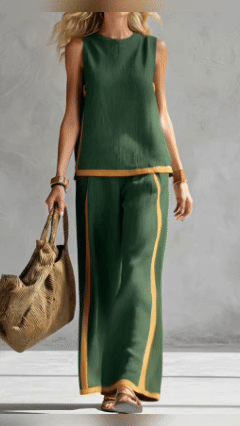 Plus Size Friendly Plus Size Friendly Women's Round Neck Sleeveless Casual Loose Top And High-waisted Loose Wide-leg Pants Cotton And Linen Set.