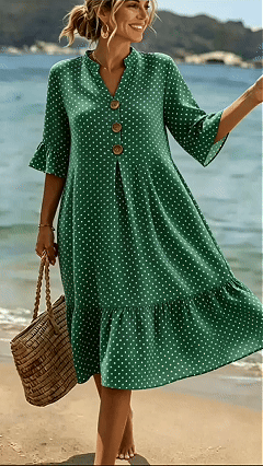 Women's Cotton-Blend Polka Dot Ruffle Hem Dress