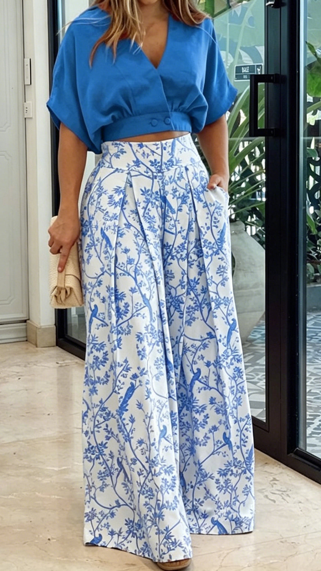 Women's  Print Cotton-Blend Two-Piece Set