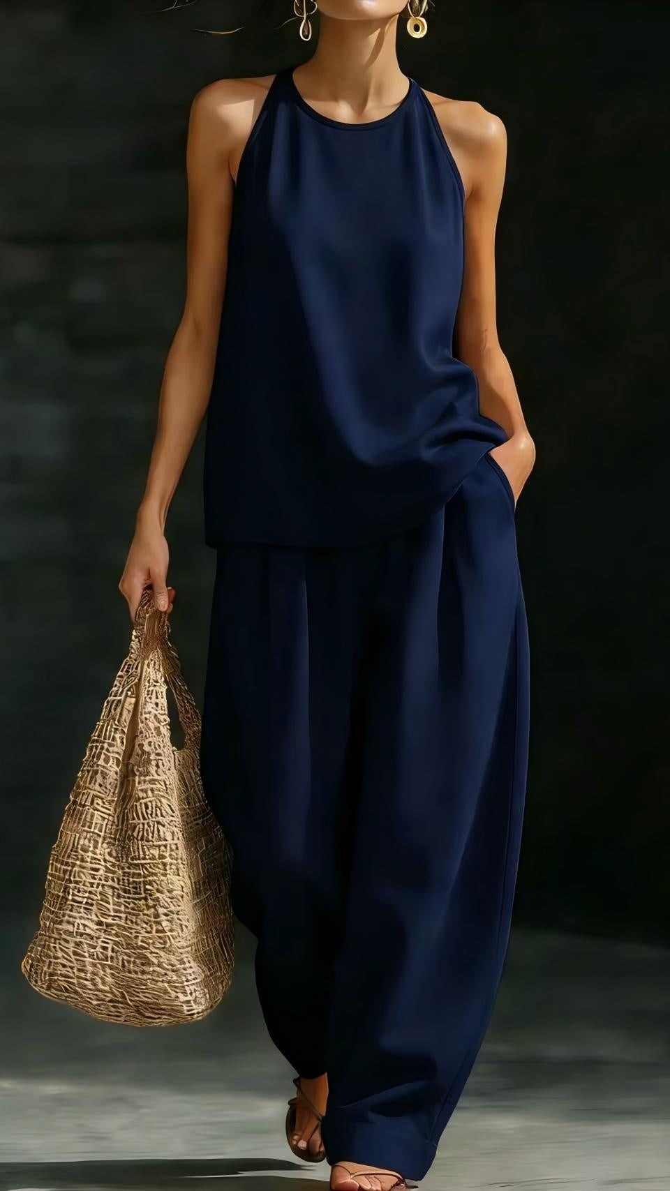 Women's Round-Neck Sleeveless Stylish Casual Set