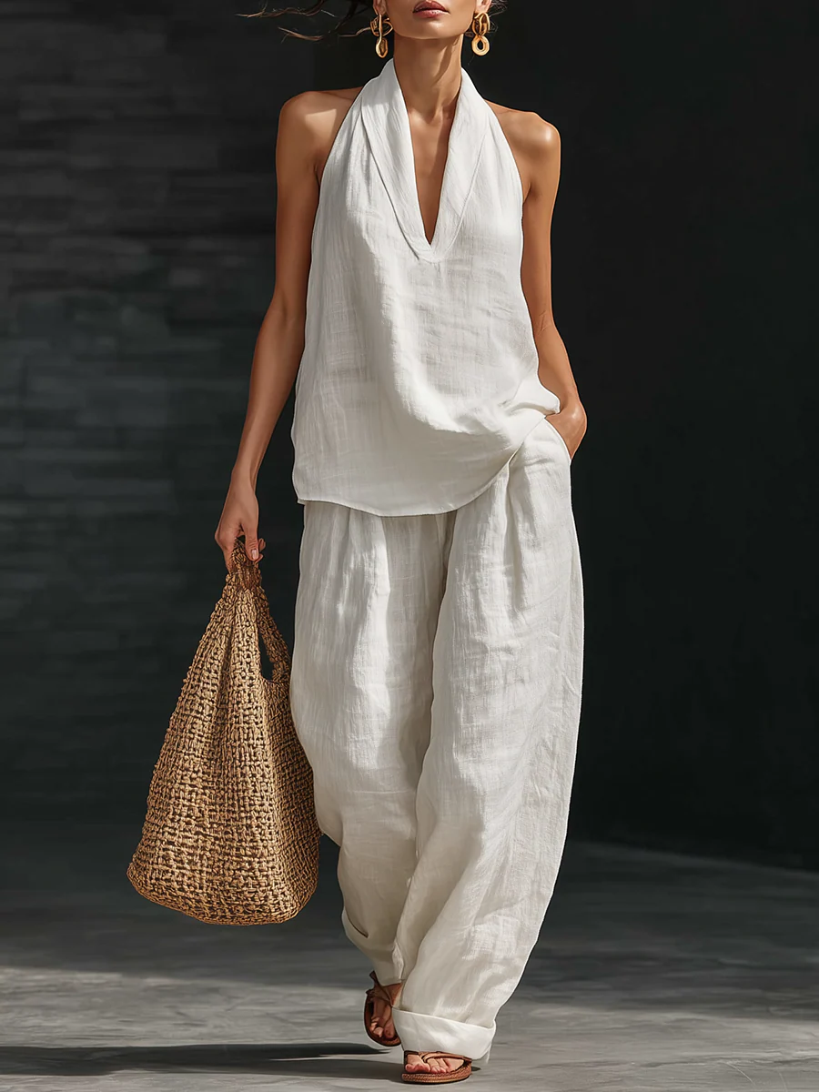 Plus Size Friendly Casual And Cozy Minimalist Linen Two-piece Set