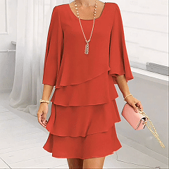 ⏰ LAST DAY SAVE 50%🔥Women's round-neck tiered cake dress, elegant, loose-fitting, and flattering round-neck dress.