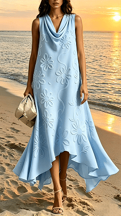 Women's Sleeveless Floral Cowl-Neck Dress